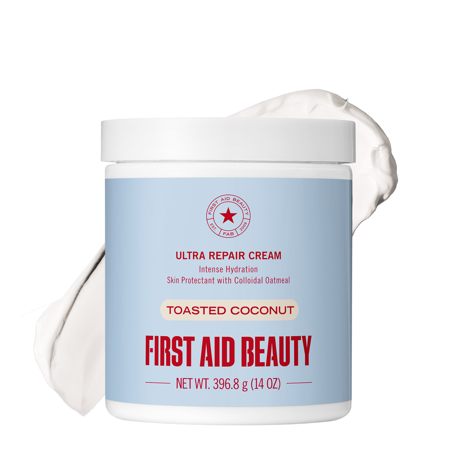 First Aid Beauty Ultra Repair Cream container with toasted coconut flavor on a white background